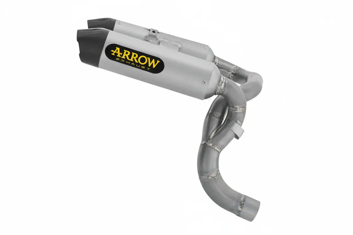 Arrow  Ducati Panigale V2/V2s E5+ 2025 Rh/Lh Round Sil Titanium Silencers + Stainless Steel Link Pipe 77504Pr 1
