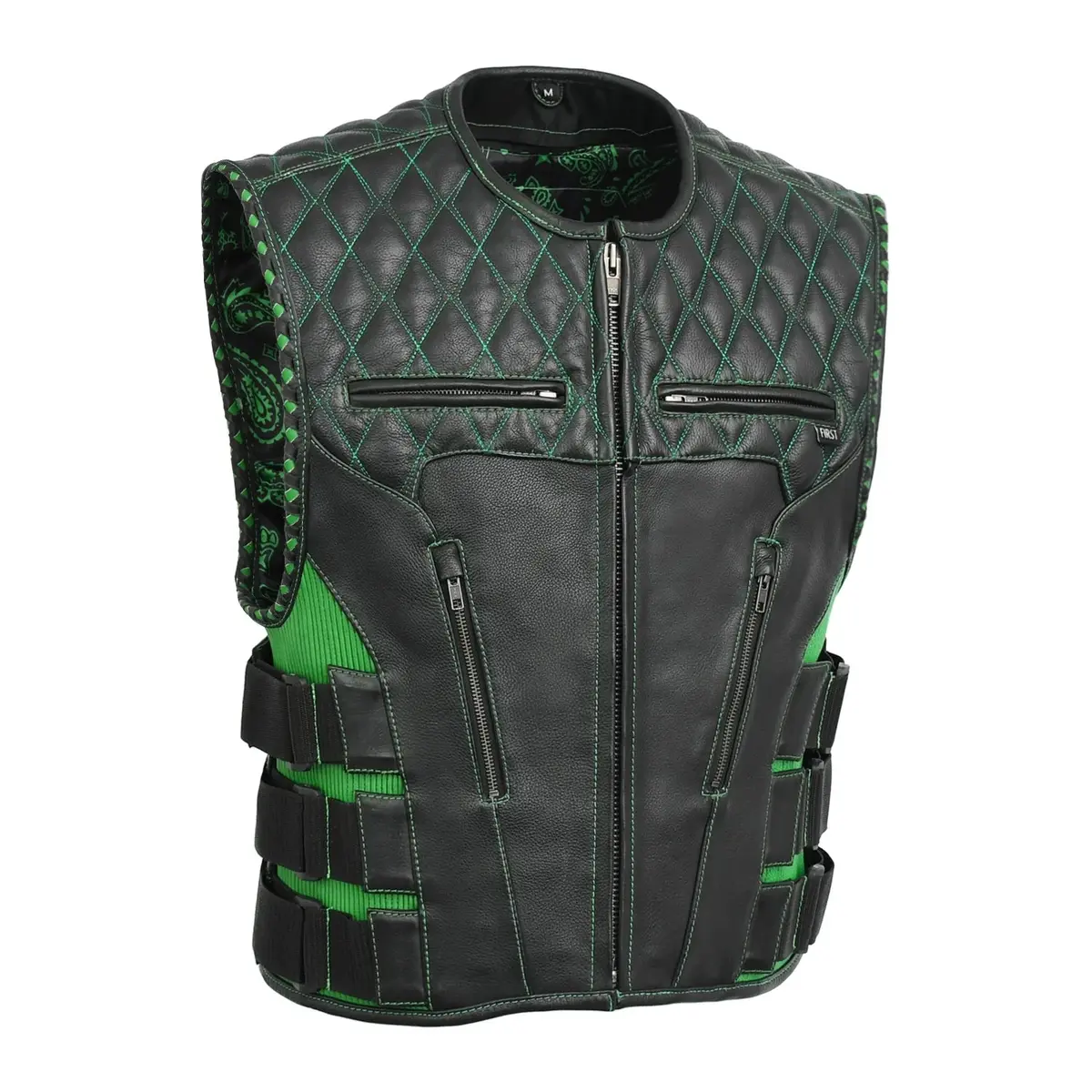 Tactical Emerald Men’S Motorcycle Leather Vest 1