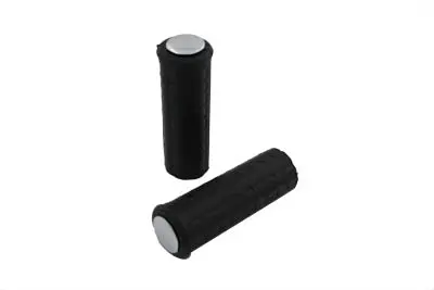 Black Waffle Handlebar Grip Set With Chrome Plugs - V-Twin Mfg. 1