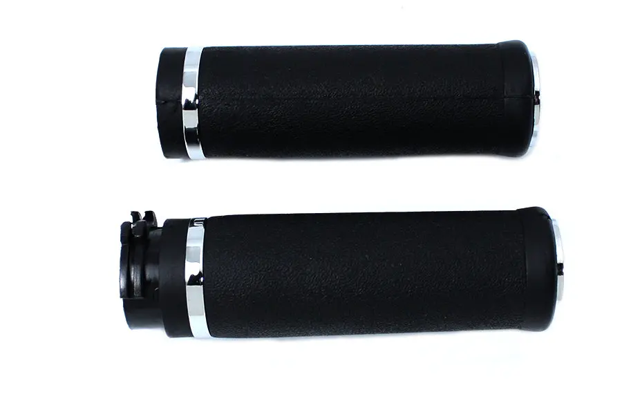 Black Grip Set With Chrome End Caps - V-Twin Mfg. 1