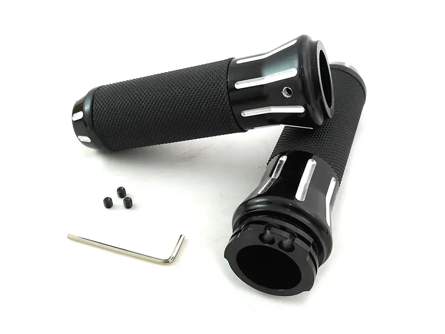 Black Grip Set With Black End Caps - V-Twin Mfg. 1