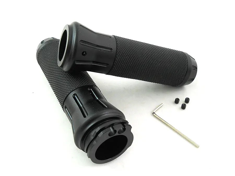 Black Grip Set With Black End Caps - V-Twin Mfg. 1