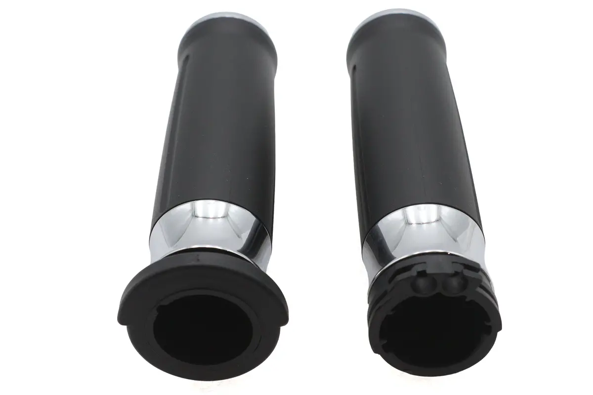 Black Grip Set With Chrome End Caps - V-Twin Mfg. 1