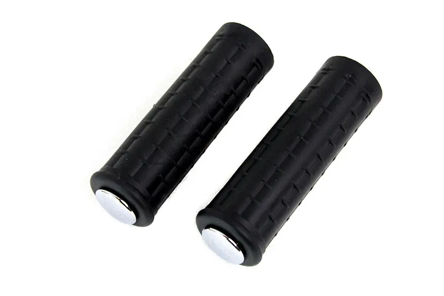 Replica Black Waffle Handlebar Grip Set With Chrome Plugs - V-Twin Mfg. 1