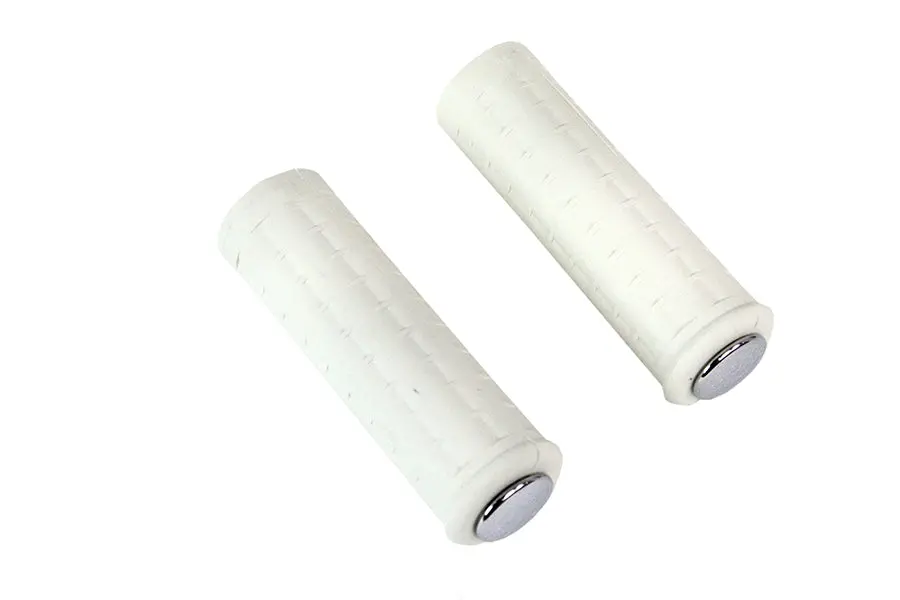 Replica White Waffle Style Grip Set With Chrome Plugs - V-Twin Mfg. 1