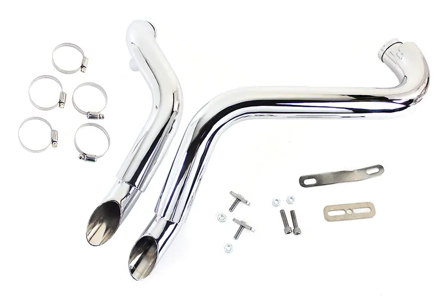 Straight Down Drag Pipe Set Chrome With Heat Shields - V-Twin Mfg. 1
