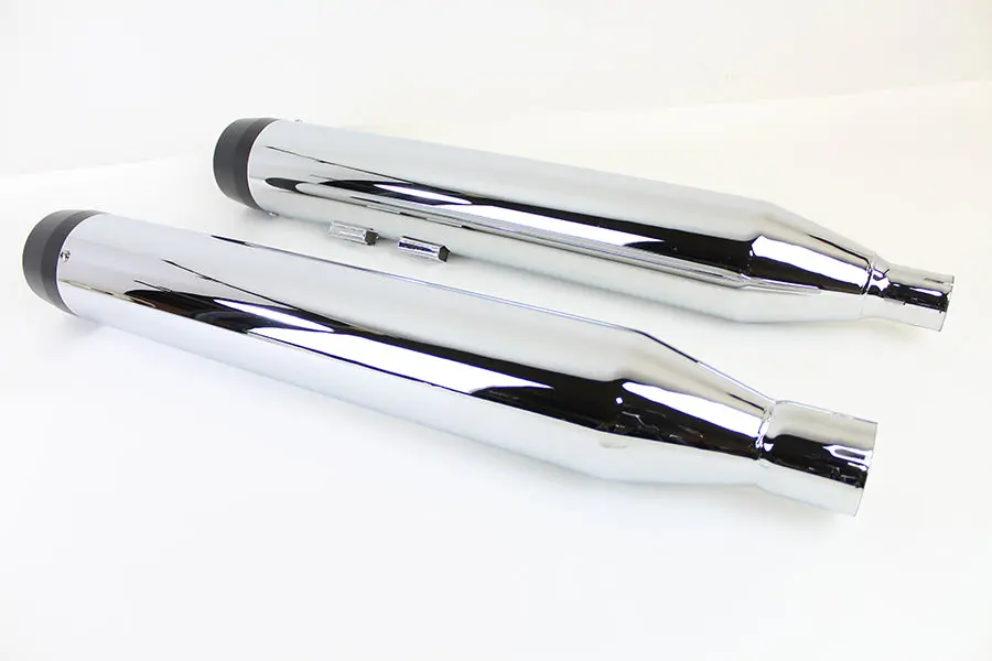 32 Inch Chrome Muffler Set With Black Tapered End Tips - V-Twin Mfg. 1