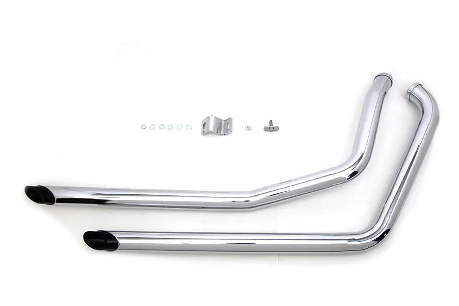 Exhaust Drag Pipe Set Chrome With Black Slash Tips - V-Twin Mfg. 1