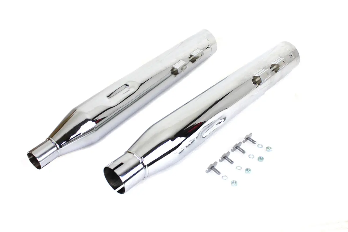 Wyatt Gatling Muffler Set Chrome With Chrome Slash Down Tip - V-Twin Mfg. 1