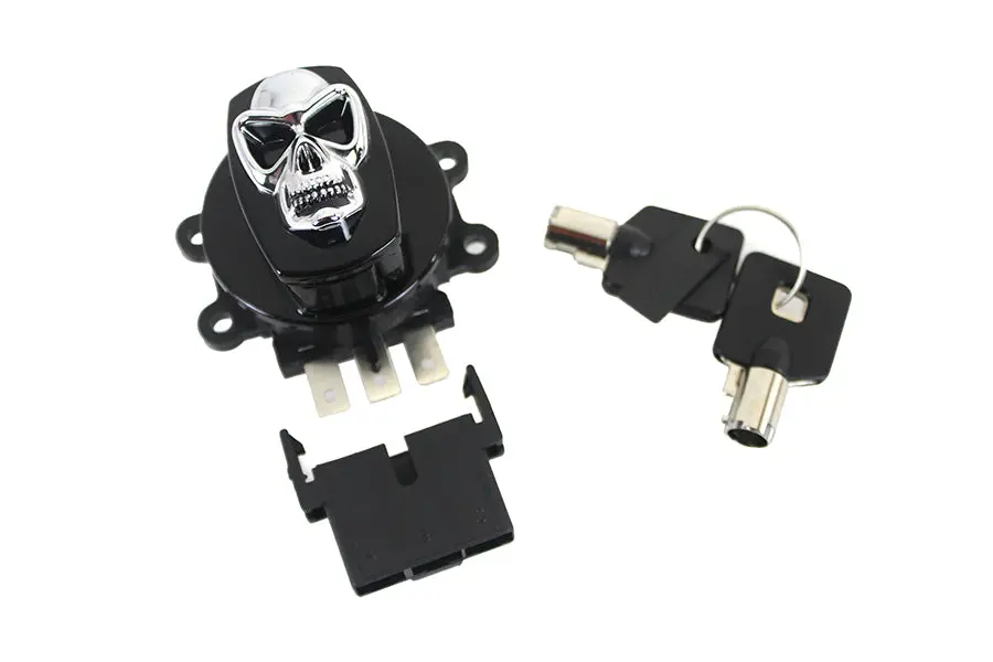Black Ignition Switch With Chrome Skull - V-Twin Mfg. 1