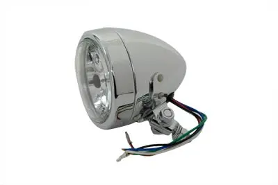 4 Inch Round Headlamp 12 Volt Chrome - V-Twin Mfg. 1