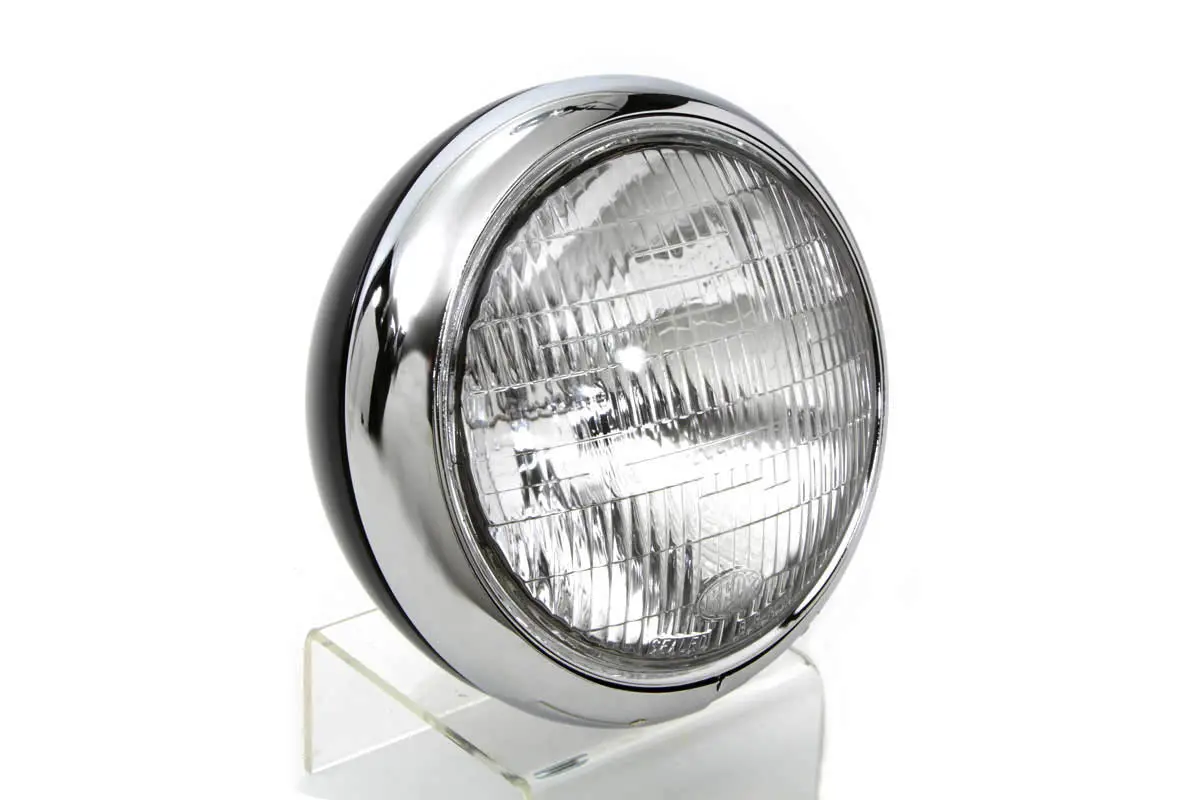 Black Replica 7 Inch Round Headlamp 6 Volt - V-Twin Mfg. 1