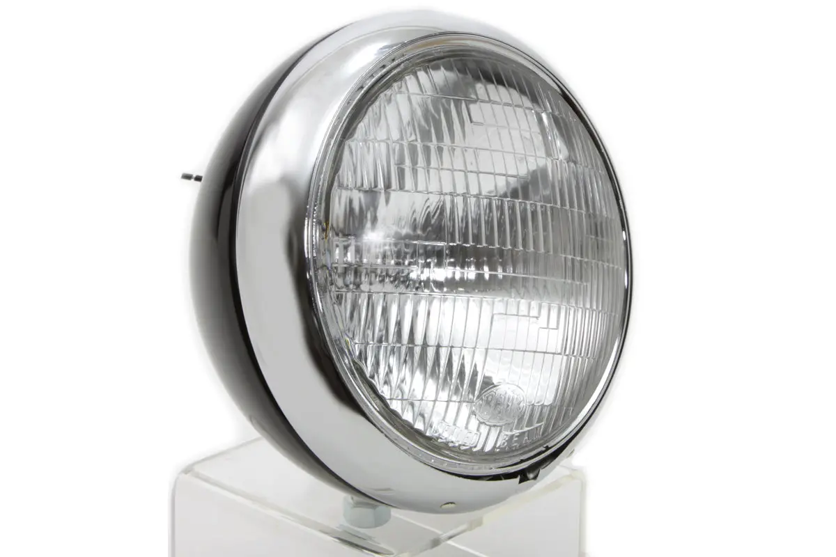 Black 7 Inch K Headlamp With Chrome Rim - V-Twin Mfg. 1