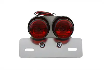 Chrome Twin Round Tail Lamp With Alloy License Bracket - V-Twin Mfg. 1