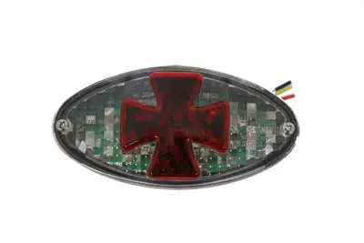 Oval Tail Lamp With Maltese Inset Clear Lens With Red Cross - V-Twin Mfg. 1