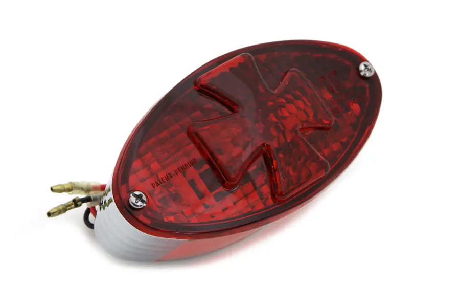 Oval Tail Lamp With Maltese Inset Red Lens With Red Cross - V-Twin Mfg. 1