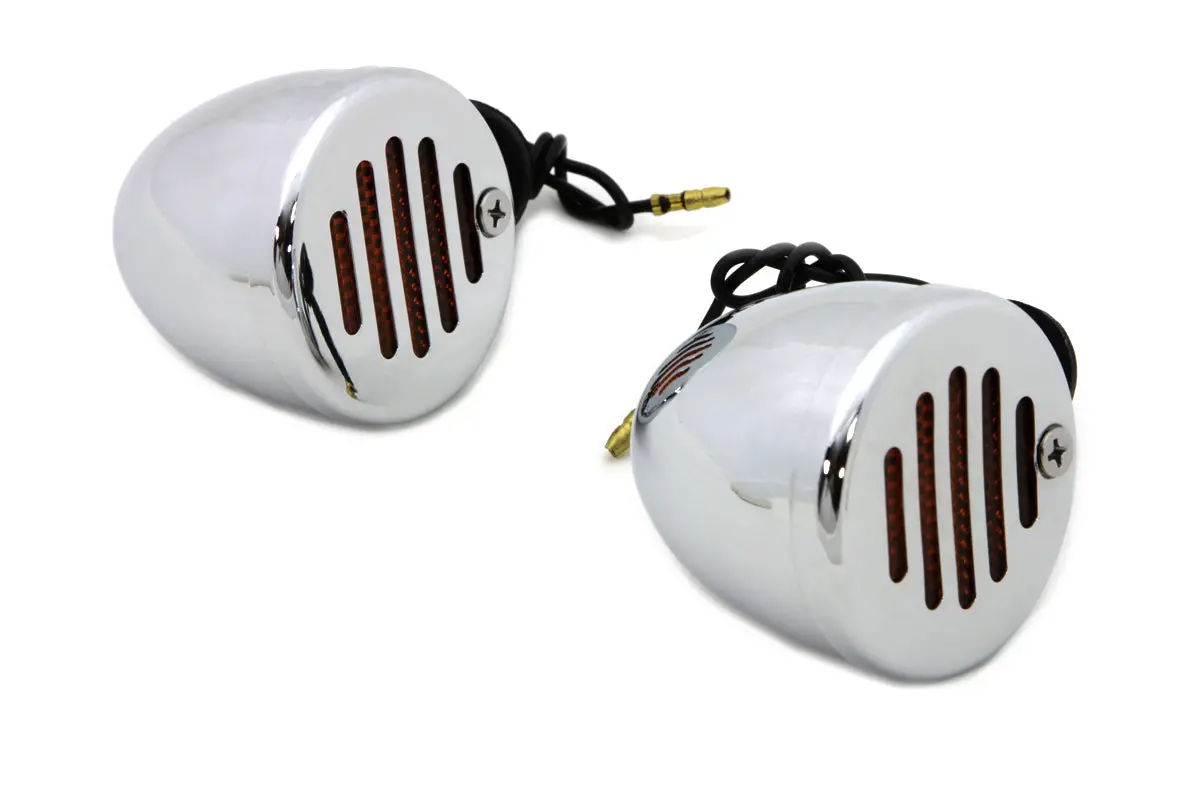 Chrome Shielded Bullet Marker Lamp Set With Amber Lens - V-Twin Mfg. 1