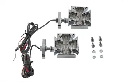 Chrome Turn Signal Set Maltese Red Led - V-Twin Mfg. 1