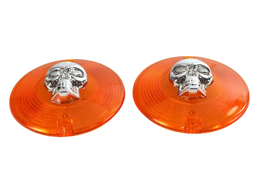 Turn Signal Lens Set With Skull Amber - V-Twin Mfg. 1