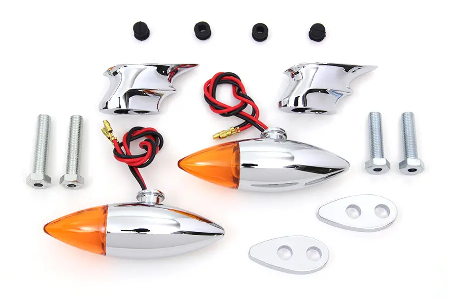 Chrome Torpedo Bullet Style Marker Lamp Set - V-Twin Mfg. 1