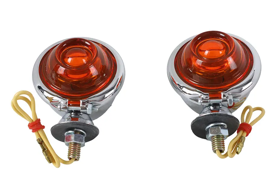 Chrome Turn Signal Set Bullet With Amber Lens - V-Twin Mfg. 1