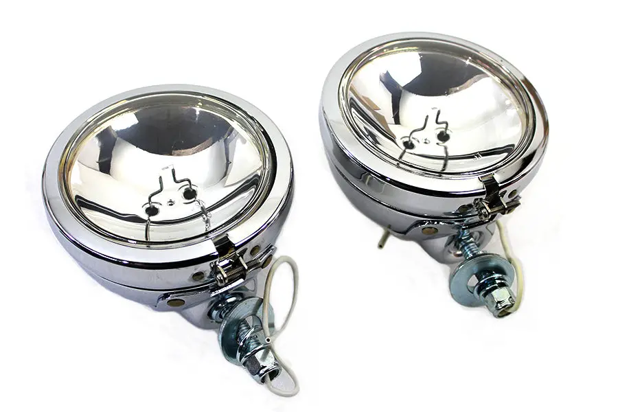 Chrome 4-1/2 Inch Spotlamp Set With Clear 6 Volt Bulb - V-Twin Mfg. 1