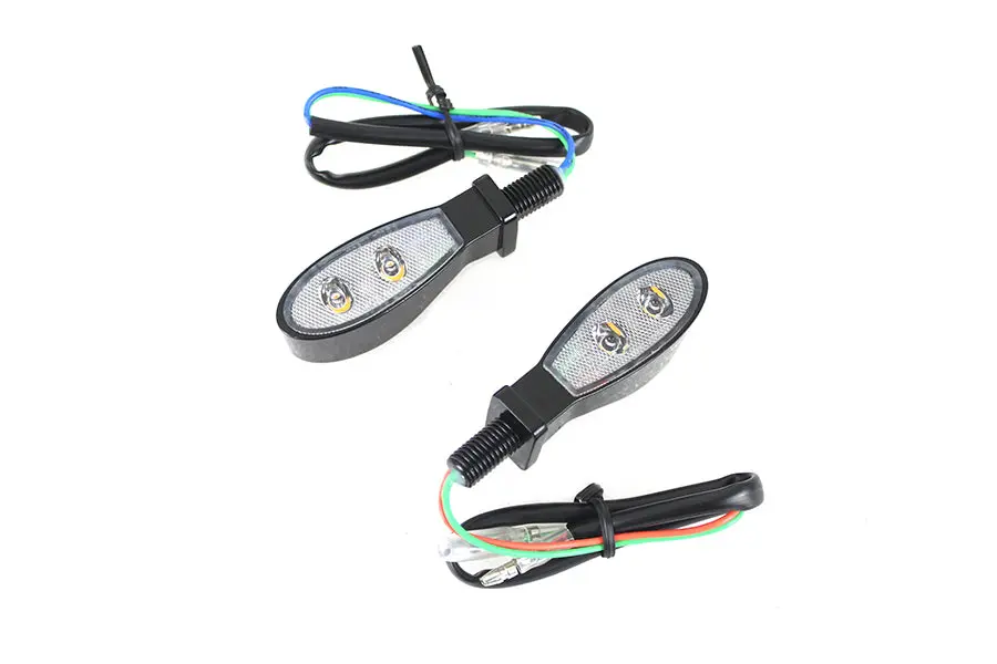 Black Teardrop Shaped Led Turn Signal Set With Clear Lens - V-Twin Mfg. 1