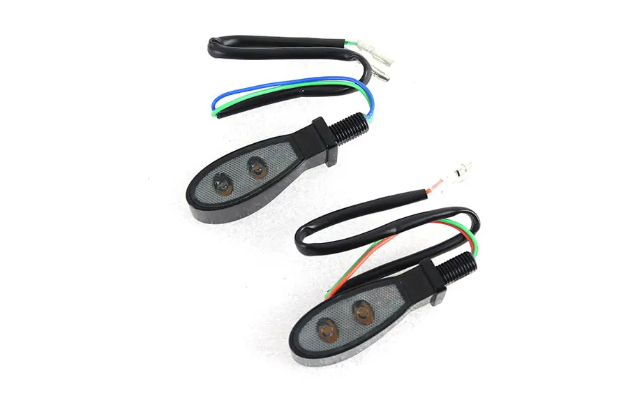 Black Teardrop Shaped Led Turn Signal Set With Smoked Lens - V-Twin Mfg. 1