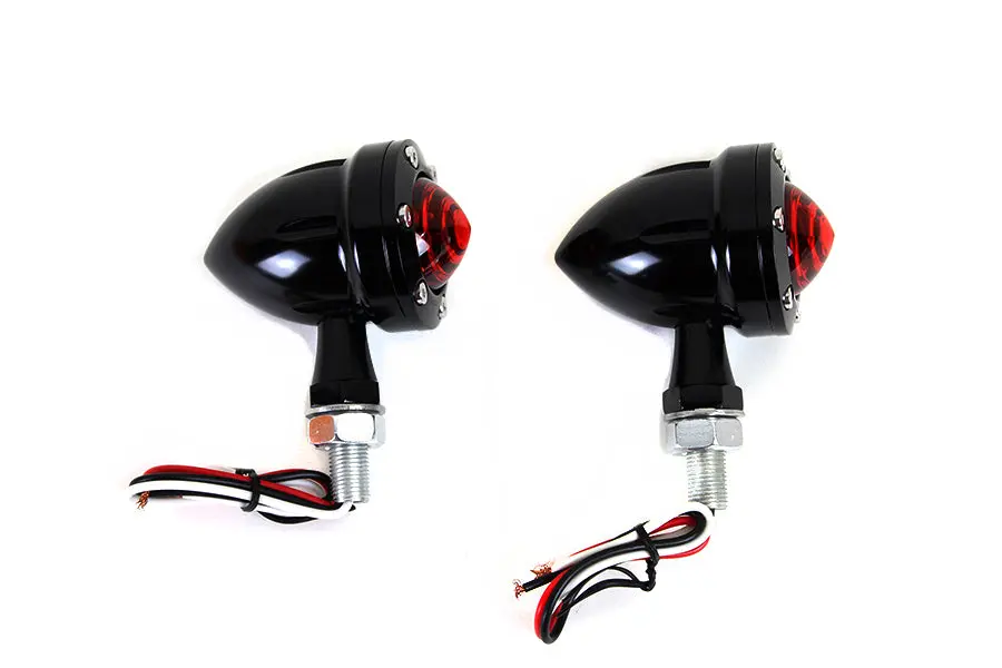 Led Bullet Turn Signal Set Black With Red Lens - V-Twin Mfg. 1