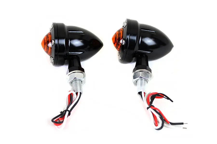 Led Bullet Turn Signal Set Black With Amber Lens - V-Twin Mfg. 1