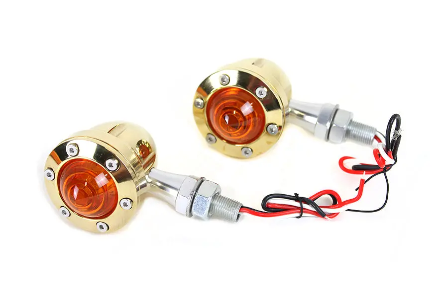 Led Bullet Turn Signal Set Brass With Amber Lens - V-Twin Mfg. 1