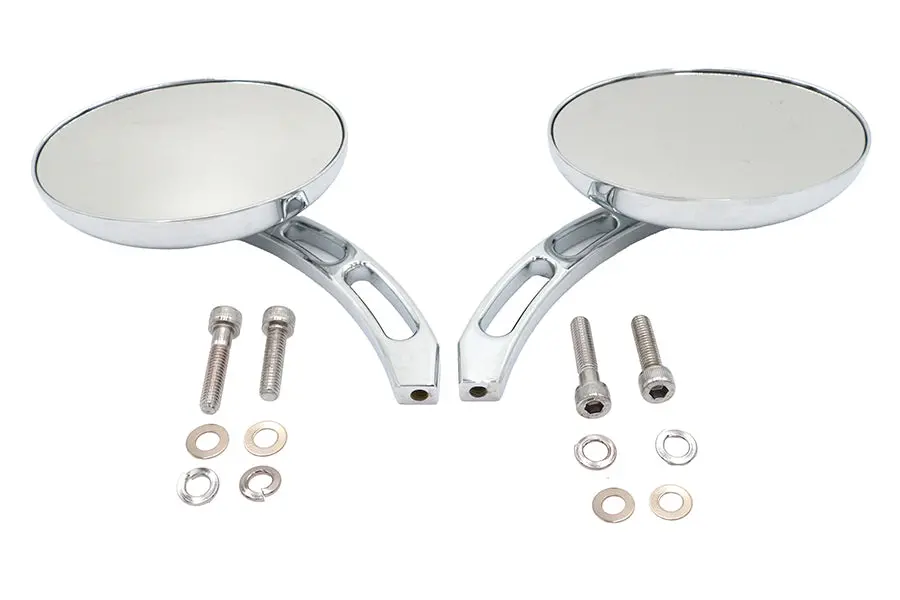 Oval Mirror Set With Billet 3 Slot Stem Chrome - V-Twin Mfg. 1