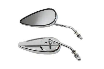 Teardrop Mirror Set With Round Stems Chrome - V-Twin Mfg. 1