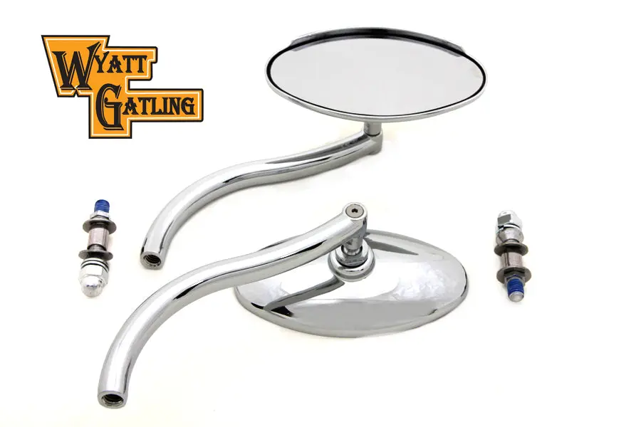 Wyatt Gatling Chrome Oval Mirror Set With Contour Round - V-Twin Mfg. 1