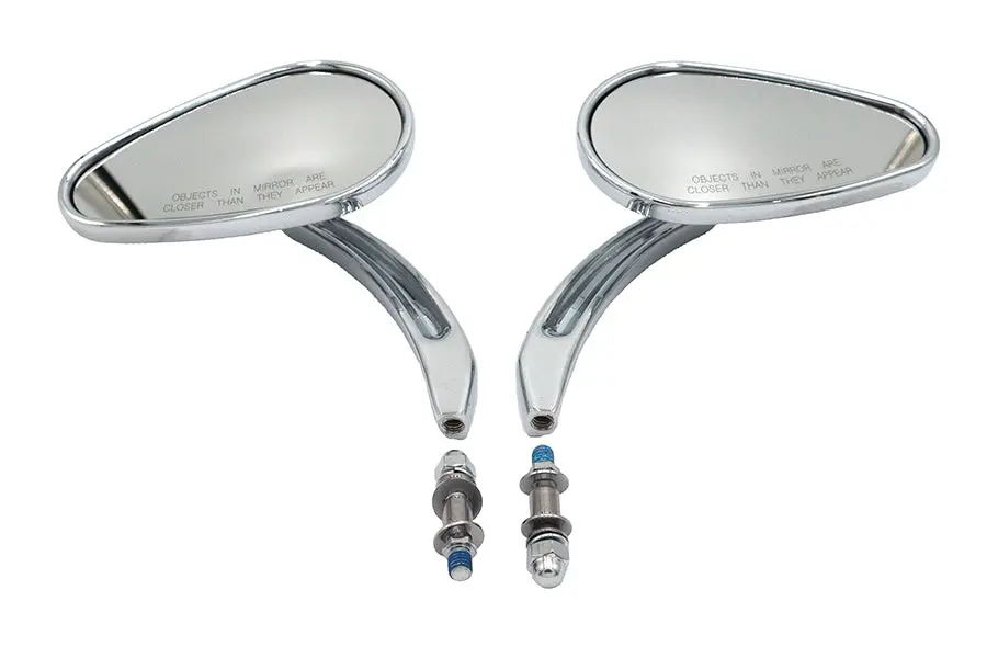 Bullet Mirror Set With Billet Sculpted Stems Chrome - V-Twin Mfg. 1