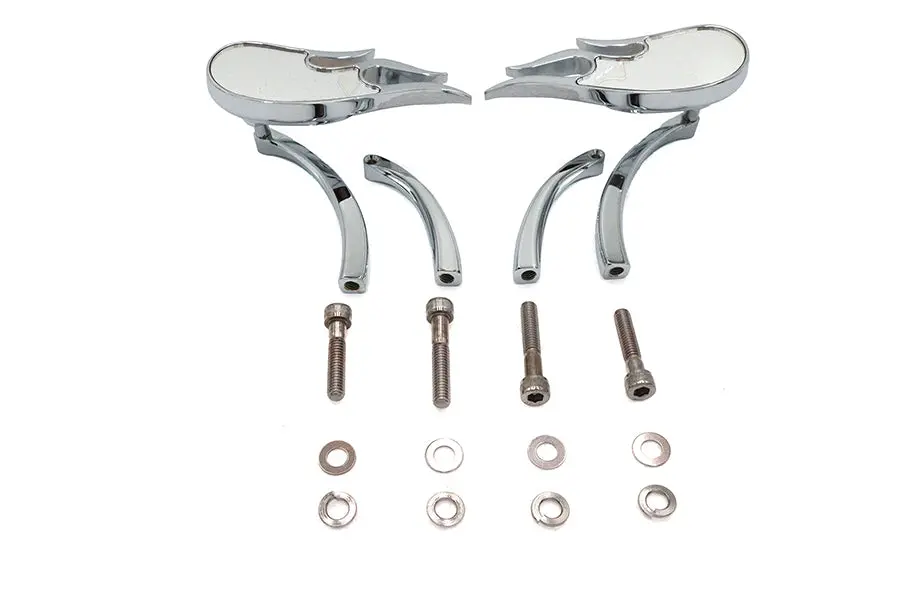 Fireball Mirror Set With Billet Curved Stems Chrome - V-Twin Mfg. 1