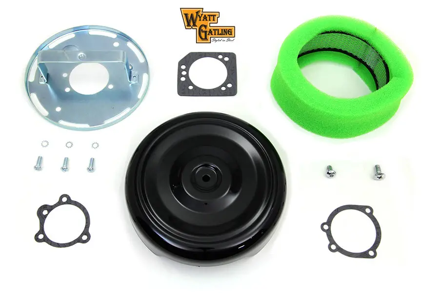 Wyatt Gatling 8 Inch Round Air Cleaner Kit With Black Cover - V-Twin Mfg. 1