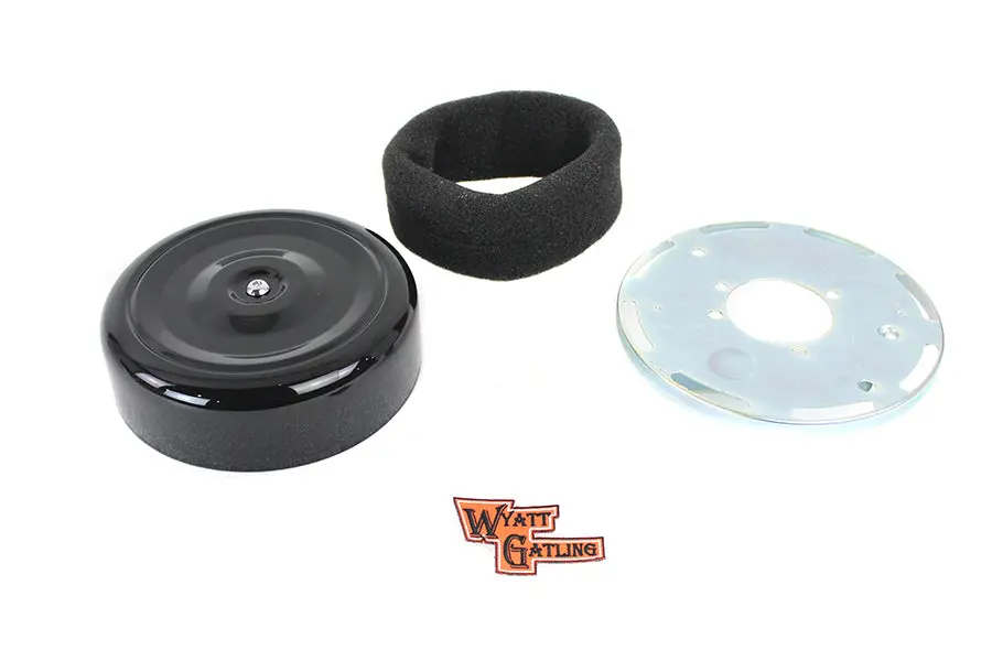 Wyatt Gatling 7 Inch Round Air Cleaner Kit With Black Cover - V-Twin Mfg. 1