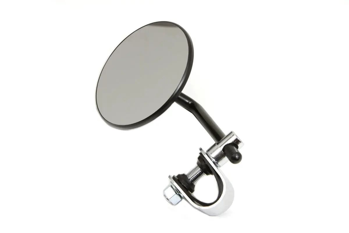 4 Inch Round Mirror With Clamp Black Steel - V-Twin Mfg. 1