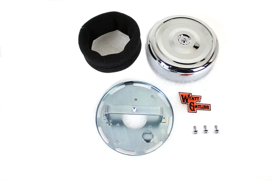 Wyatt Gatling 7 Inch Round Air Cleaner Kit With Chrome Cover - V-Twin Mfg. 1