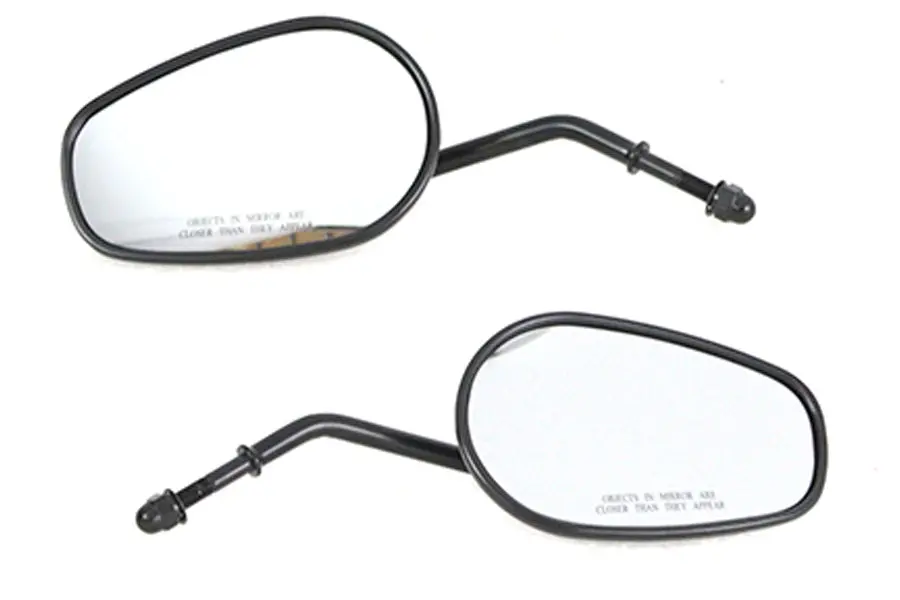 Wyatt Gatling Rectangle Mirror Set With Round Stems Black - V-Twin Mfg. 1