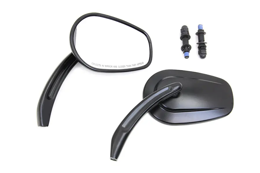 Rectangle Taper Mirror Set With Billet Stems Black - V-Twin Mfg. 1