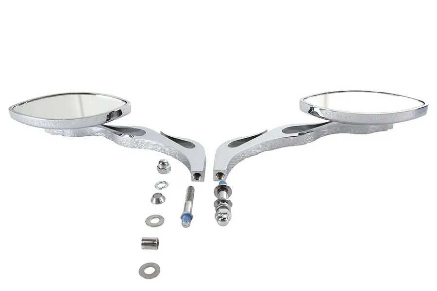 Druid Mirror Set Oval Flame Style With Billet Stem - V-Twin Mfg. 1