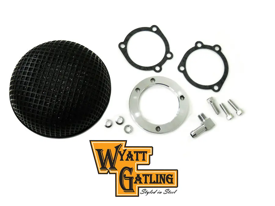Wyatt Gatling Round Mesh Air Cleaner Black - V-Twin Mfg. 1