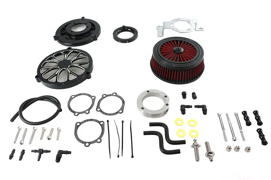 Extreme Billet Air Cleaner Kit Heathen Style Black - V-Twin Mfg. 1