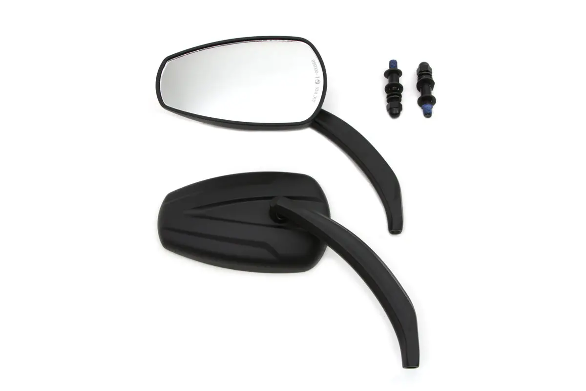 Black Teardrop Mirror Set With Billet Stems - V-Twin Mfg. 1