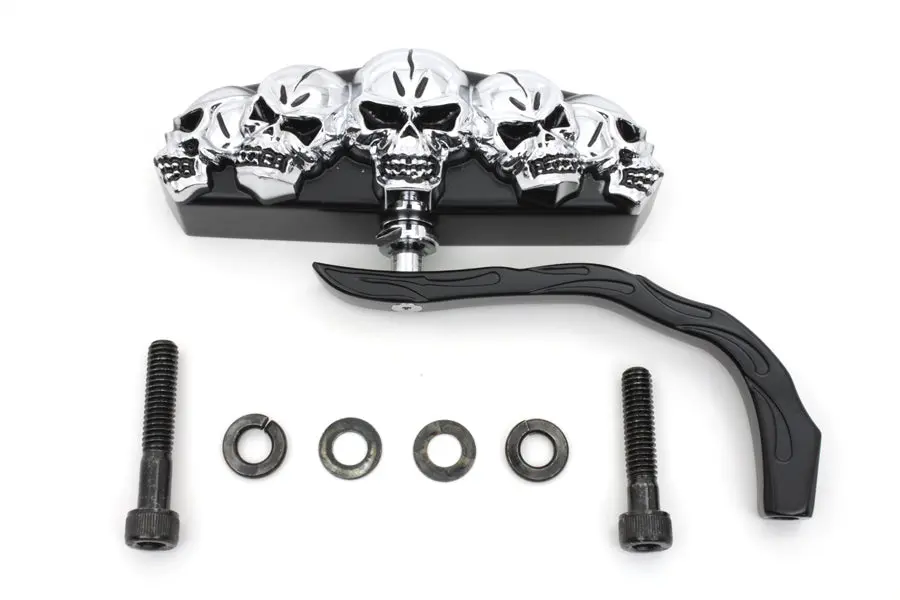 Black 5 Skull Mirror With Billet Worm Stem - V-Twin Mfg. 1