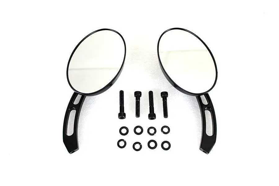 Oval Mirror Set With Billet 3 Slot Stem Black - V-Twin Mfg. 1