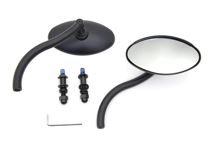Wyatt Gatling Black Oval Mirror Set With Contour Round Stems - V-Twin Mfg. 1