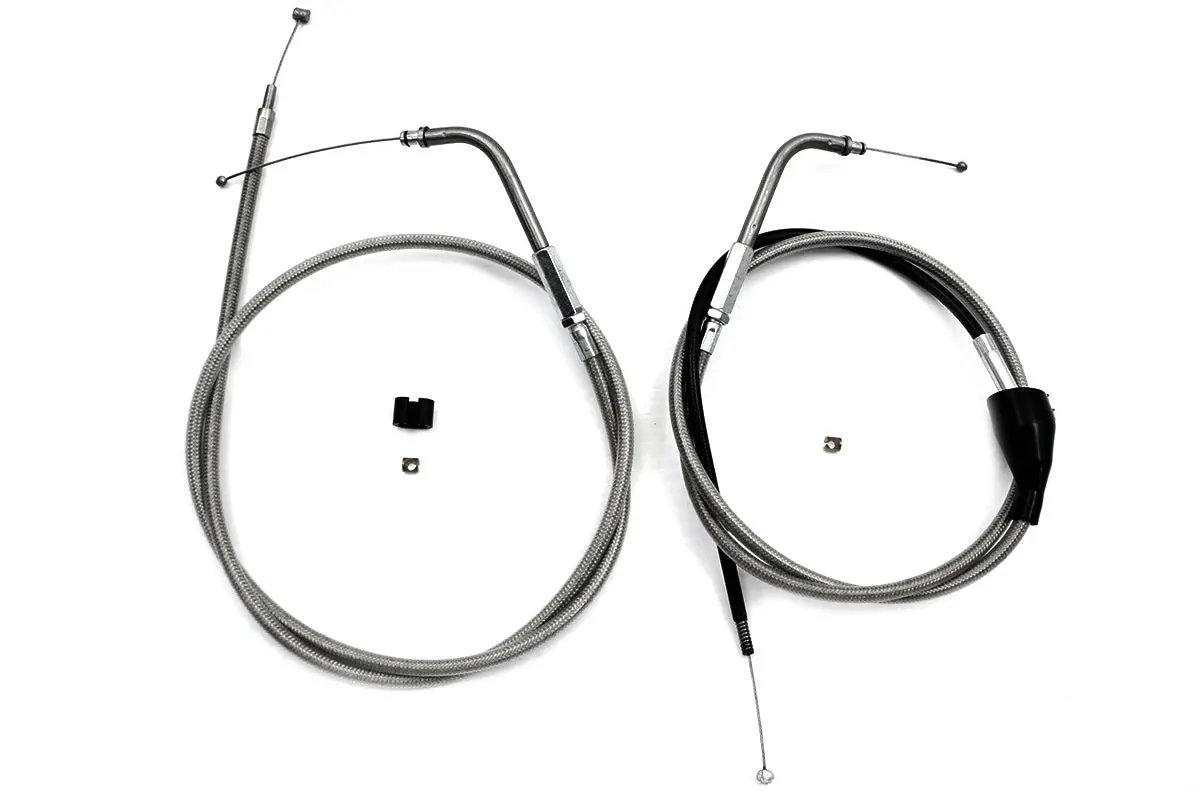 46 Inch Stainless Steel Throttle And Idle Cable Set - V-Twin Mfg. 1